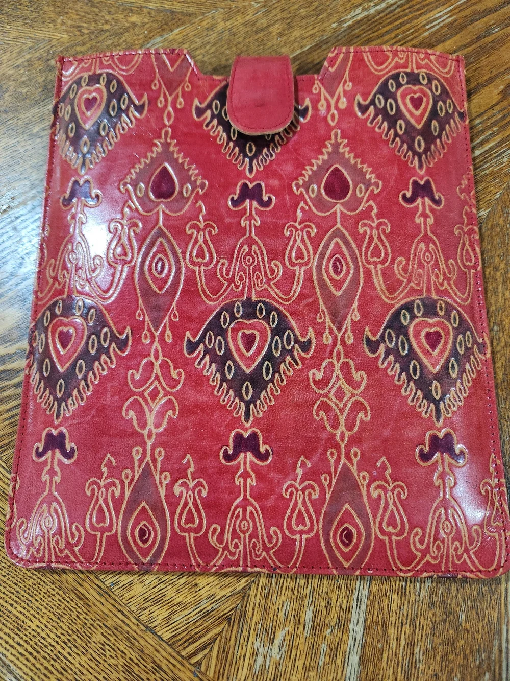 Brighton Vintage Red Tooled Leather Ipad/tablet Sleeve 10.5inch By 9 Inch